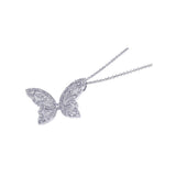 Sterling Silver Necklace with Classy White Enamel Butterfly Inlaid with Clear Czs Pendant