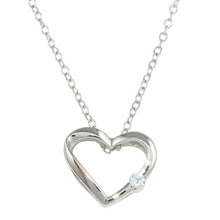 Load image into Gallery viewer, Sterling Silver Necklace with High Polished Open Heart Inlaid with Single Clear Cz Pendant