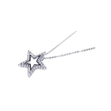 Load image into Gallery viewer, Sterling Silver Necklace with Black Outline Pattern Star Design Inlad with Clear Czs Pendant