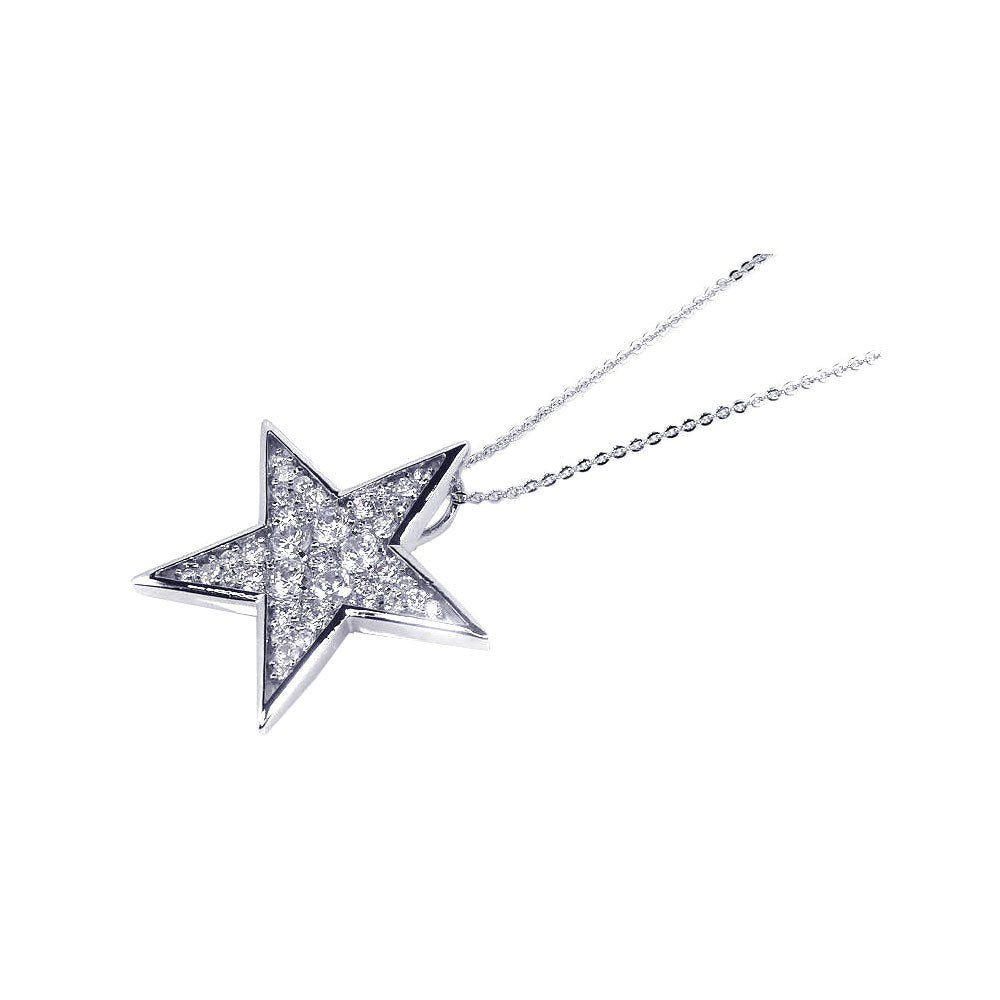 Sterling Silver Necklace with Modish Star Covered with Clear Czs Pendant