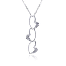 Load image into Gallery viewer, Sterling Silver Necklace with Three Open Heart Inlaid with Clear Czs Dangling Pendant