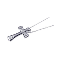 Sterling Silver Clear CZ Rhodium Plated Cross Pendant Necklace
