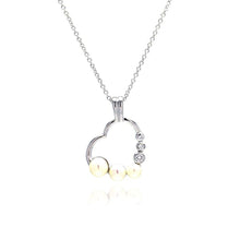 Load image into Gallery viewer, Sterling Silver Necklace with Fancy Open Heart Set with Three White Pearls and Clear Czs Pendant