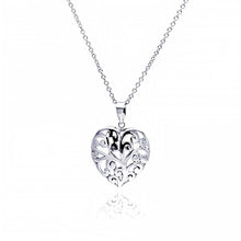 Load image into Gallery viewer, Sterling Silver Necklace with High Polished Filigree Vine Design Heart Pendant