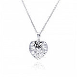 Sterling Silver Necklace with High Polished Filigree Vine Design Heart Pendant