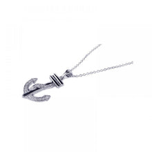 Load image into Gallery viewer, Sterling Silver Necklace with Stylish Anchor Pendant Inlaid with Clear Czs