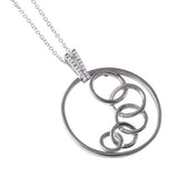Sterling Silver Rhodium Plated Necklace with Fancy Linked Open Circles Pendant with Clear Cz AccentAnd Spring Clasp ClosureAnd Length of 16  with 2  extension