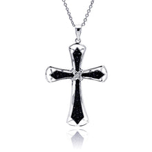 Load image into Gallery viewer, Sterling Silver Black Clear CZ Rhodium Plated Cross Pendant Necklace