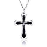 Sterling Silver Black Clear CZ Rhodium Plated Cross Pendant Necklace