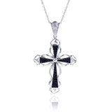 Sterling Silver Black CZ Black Rhodium Plated Cross Pendant Necklace
