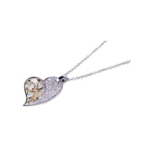 Load image into Gallery viewer, Sterling Silver Necklace with Fancy Paved Heart with Gold Plated Flower Design Pendant