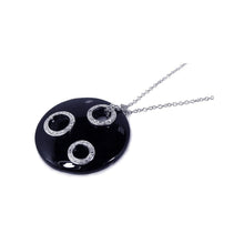 Load image into Gallery viewer, Sterling Silver Necklace with Black Onyx Disc Pendant Inlaid with Three Circles Inlaid with Clear Czs