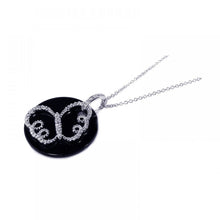 Load image into Gallery viewer, Sterling Silver Necklace with Round Black Onyx and Outline Czs Butterfly Pendant
