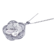 Load image into Gallery viewer, Sterling Silver Necklace with Elegant Mother of Pearl Flower Inlaid with Clear Czs Pendant
