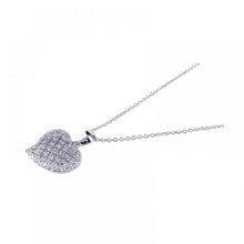 Load image into Gallery viewer, Sterling Silver Necklace with Stylish Mesh Heart Inlaid with Clear Czs Pendant