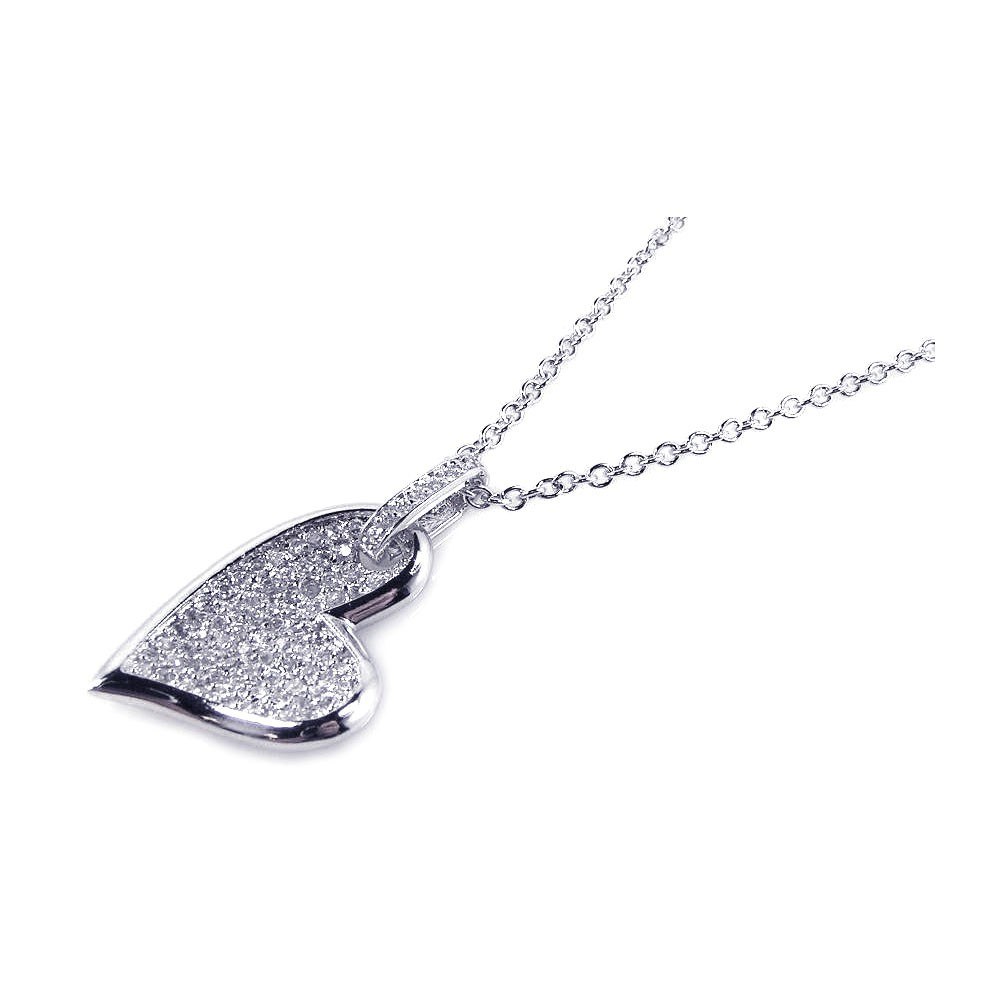 Sterling Silver Necklace with Classy Micro Paved Heart Pendant
