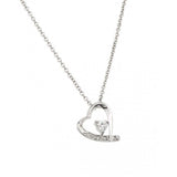 Sterling Silver Rhodium Plated Clear CZ Heart Pendant Necklace