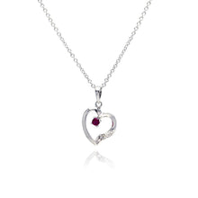 Load image into Gallery viewer, Sterling Silver Necklace with Trendy Open Heart Inlaid with Clear Czs and Centered Round Cut Ruby Cz Pendant