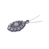 Sterling Silver Fancy Oval Marcasite Pendant Inlaid with Black Czs and White Pearls