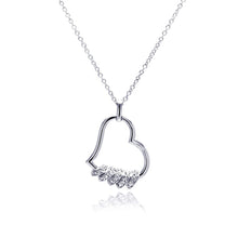 Load image into Gallery viewer, Sterling Silver Necklace with Delicate Open Heart with Multi Ring Design Inlaid with Clear Czs Pendant