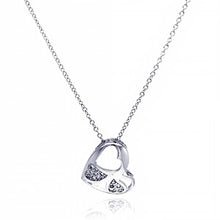Load image into Gallery viewer, Sterling Silver Necklace with Modish Heart with Paved Heart Pattern Design Pendant