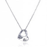 Sterling Silver Necklace with Modish Heart with Paved Heart Pattern Design Pendant