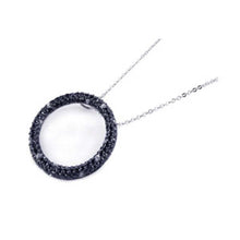 Load image into Gallery viewer, Sterling Silver Necklace with Stylish Paved Black and Clear Czs Open Circle Pendant