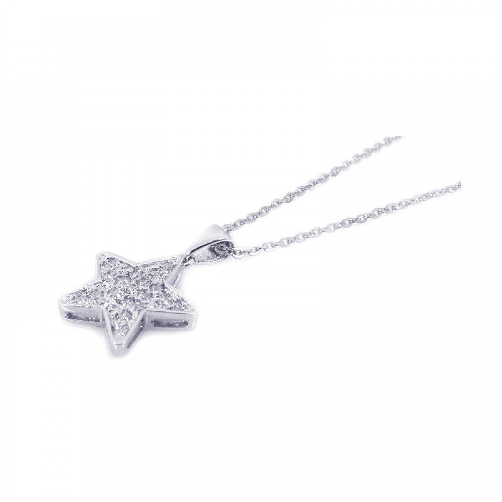 Sterling Silver Necklace with Tiny Star Covered with Micro Paved Czs Pendant