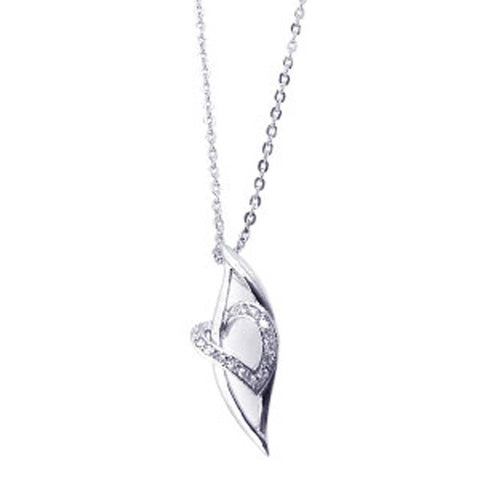 Sterling Silver Necklace with Classy Heart Inlaid with Clear Czs Pendant