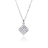 Sterling Silver Necklace with Micro Paved Czs Diamond Shaped Pendant