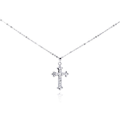 Sterling Silver Clear CZ Rhodium Plated Cross Pendant Necklace