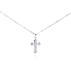Sterling Silver Clear CZ Rhodium Plated Cross Pendant Necklace