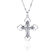 Load image into Gallery viewer, Sterling Silver Clear CZ Rhodium Plated Cross Pendant Necklace