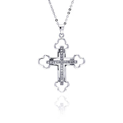 Sterling Silver Clear CZ Rhodium Plated Cross Pendant Necklace