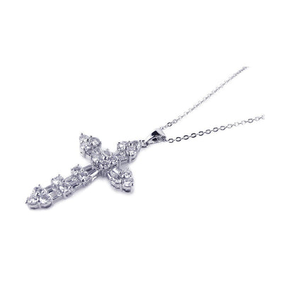 Sterling Silver Clear CZ Rhodium Plated Cross Pendant Necklace