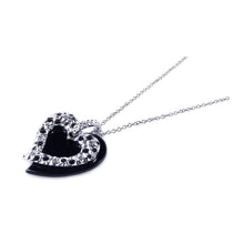 Load image into Gallery viewer, Sterling Silver Necklace with Black Onyx and Silver Open Heart Inlaid with Clear Czs Pendant