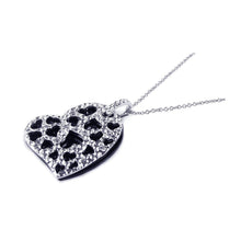Load image into Gallery viewer, Sterling Silver Necklace with Sideways Black Onyx and Silver Multi Cut-Out Heart Inlaid with Clear Czs Pendant