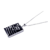 Sterling Silver Necklace with Rectangle Black Onyx Pendant with Music Note and Czs Inlaid