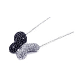 Sterling Silver Necklace with Paved Half Black and Half Clear Czs Butterfly Pendant