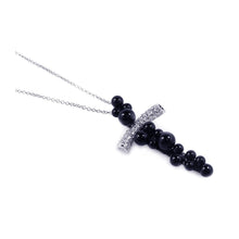 Load image into Gallery viewer, Sterling Silver Rhodium Plated Cross CZ Graduate Ball Black Onyx Necklace