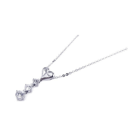 Sterling Silver Necklace with Classy Open Heart with Graduated Clear Czs Dangling Pendant