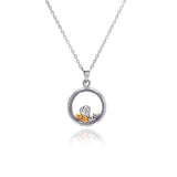 Sterling Silver Necklace with Round Glass Pendant and Gold Plated with Silver Cz Heart Inside