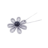 Sterling Silver Necklace with Trendy Flower Inlaid with Clear and Black Czs Pendant