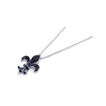 Load image into Gallery viewer, Sterling Silver Necklace with Black Plated Fleur De Lis Inlaid with Black Czs Pendant