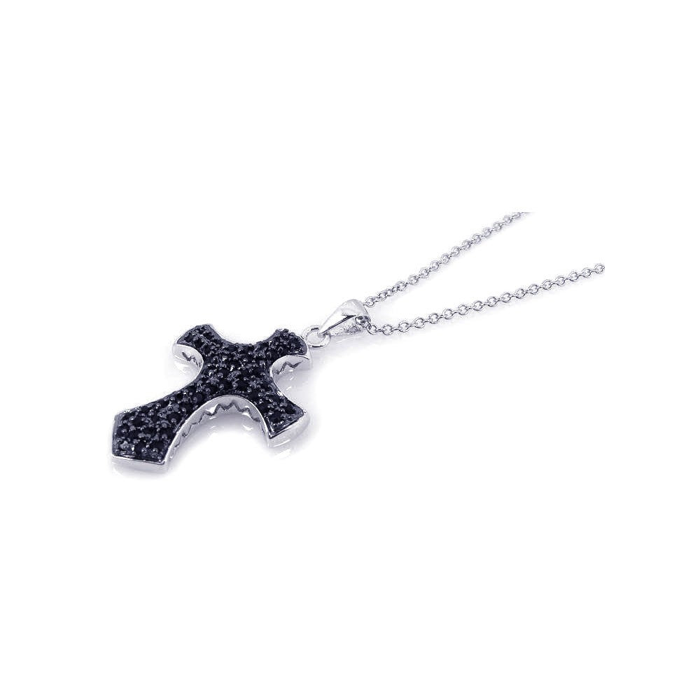 Sterling Silver Rhodium Plated Black Cross CZ Necklace