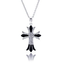 Load image into Gallery viewer, Sterling Silver Black and Rhodium Plated Cross CZ Necklace