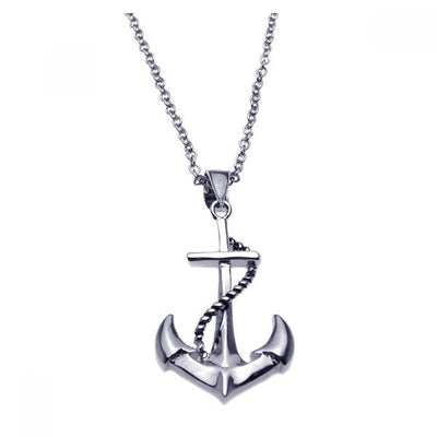 Sterling Silver Rhodium Plated Anchor Rope Necklace