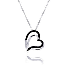 Load image into Gallery viewer, Sterling Silver Necklace with Trendy Double Open Heart Design Inlaid with Black Czs Pendant