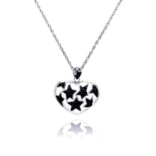 Load image into Gallery viewer, Sterling Silver Necklace with High Polished Heart with Multi Black Cz Star Design Pendant