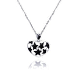 Sterling Silver Necklace with High Polished Heart with Multi Black Cz Star Design Pendant